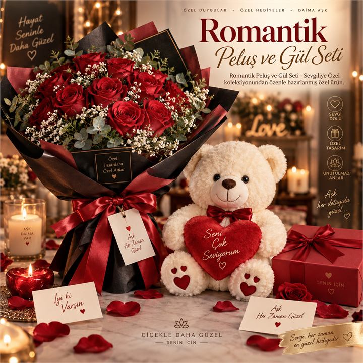 Romantik Peluş ve Gül Seti